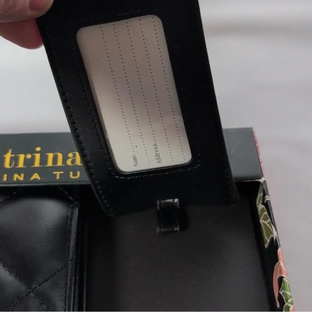Trina Turk Black Quilted Passport Holder Luggage Tag Set NWT